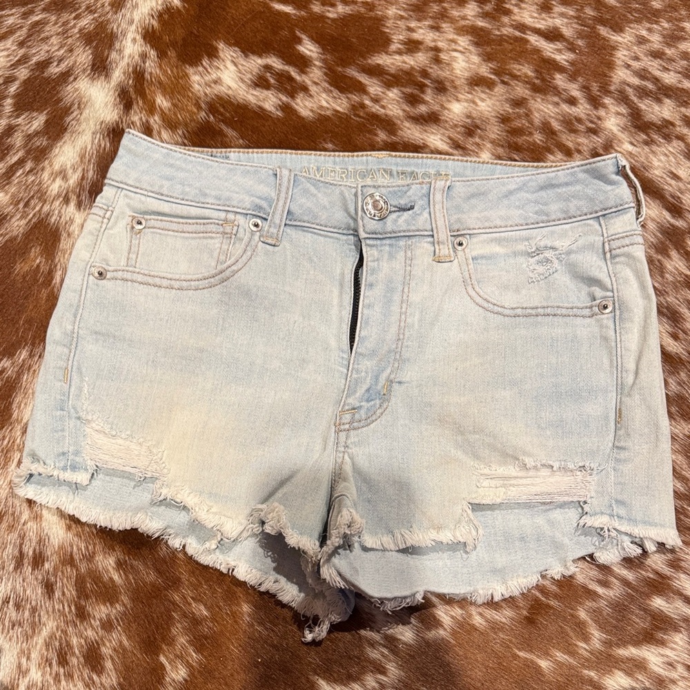 American Eagle Outfitters Light Wash Frayed Jean Shorts
